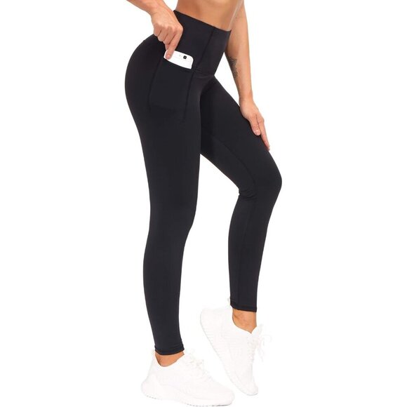 🆕Women Black Tummy Control Leggings with Pockets High Waist Athletic Yoga Pants - Picture 1 of 6